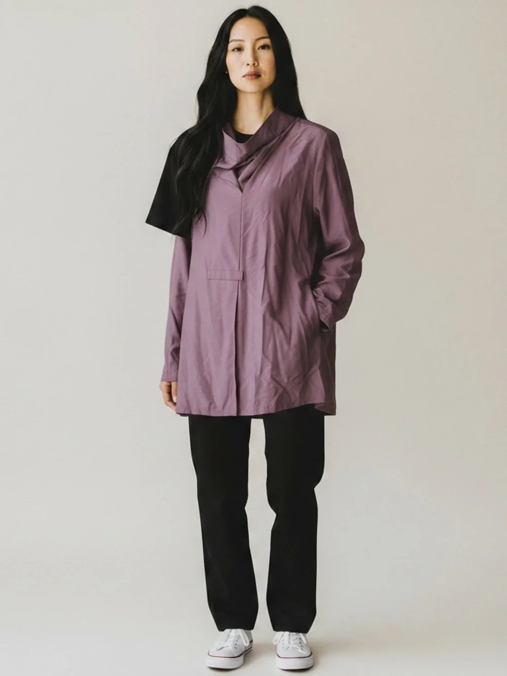 Relaxed Draped Collar Blouse Jacket - Mauve